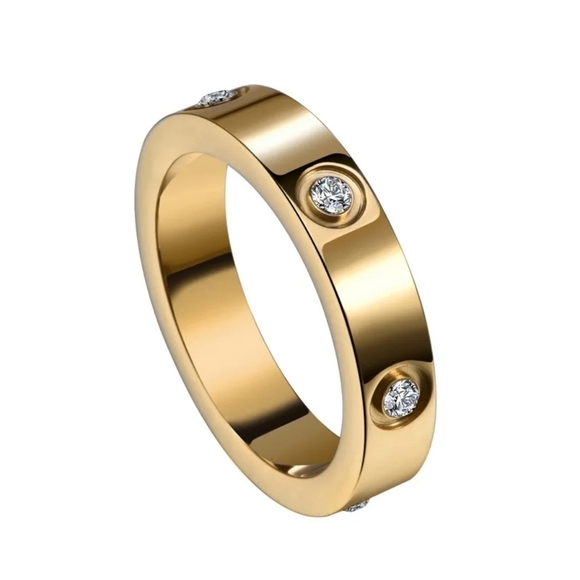 NEW Unisex 14k Gold Plated Stainless Simulated Diamond Ring Size 7 - Picture 3 of 13